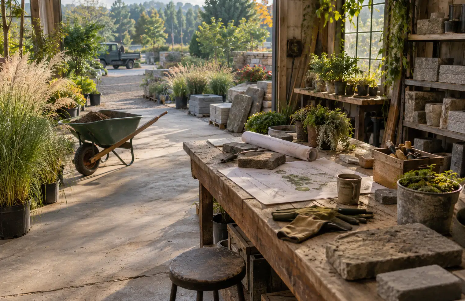 Illustration of landscaping businesses and their working space